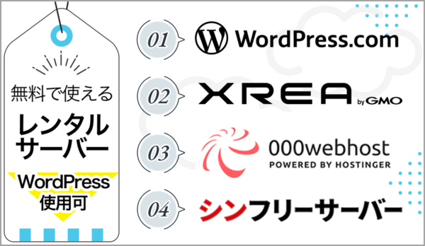 無料レンタルサーバー4社を比較　※WordPress使用可