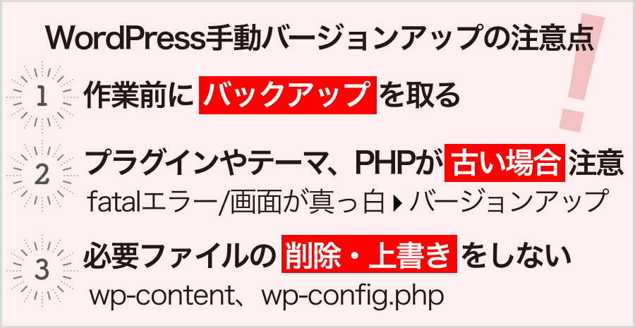 WordPress手動バージョンアップの注意点