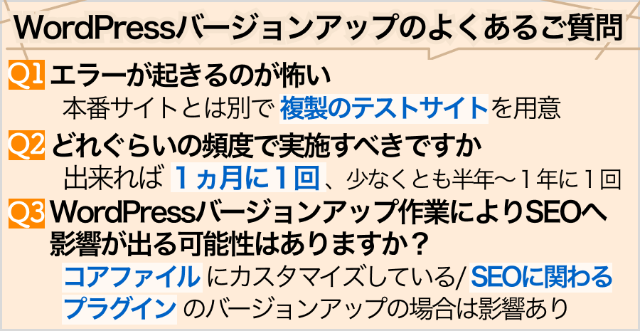 WordPressバージョンアップのよくあるご質問