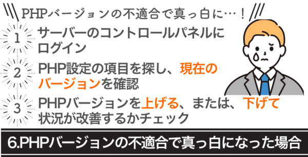 6.PHPバージョンの不適合で真っ白になった場合