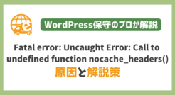 Fatal error: Uncaught Error: Call to undefined function nocache_headers()の原因と解説策を解説