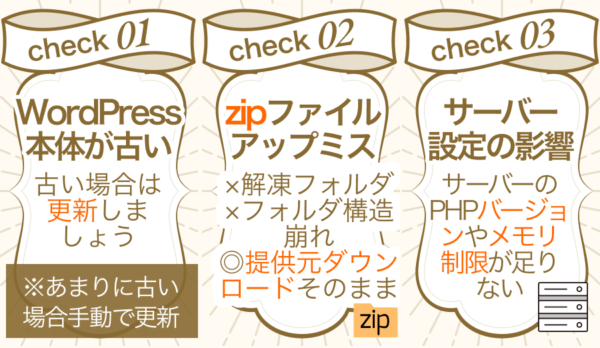 テーマ変更ができない時の最初の確認事項