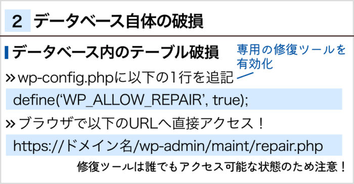 2. データベース自体の破損と修復方法
